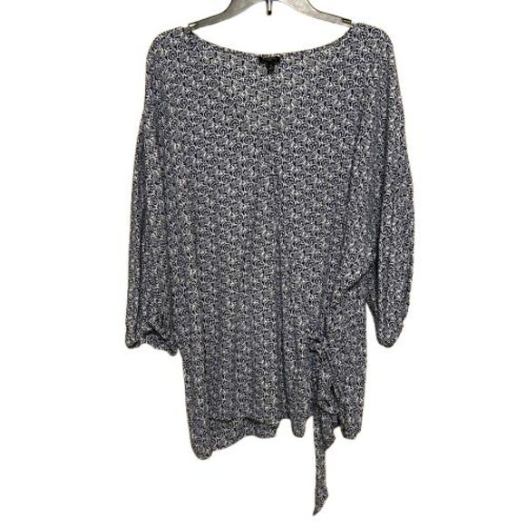 Talbots Floral Paisley Wrap Tie Top Womens Size 3X Blue White 3/4  Sleeve Flowy - Picture 1 of 8